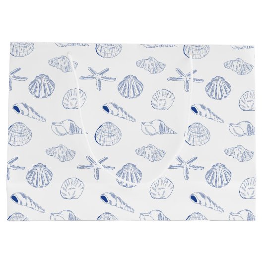 Blauw Wit Hand getrokken Sea Shells Beach Zomer Groot Cadeauzakje (Achterkant)