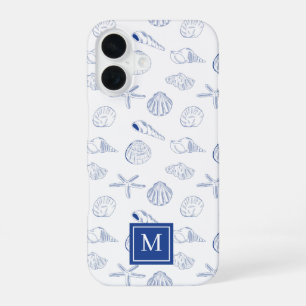 Blauw Wit Hand getrokken Sea Shells Beach Zomer iPhone 16 Hoesje
