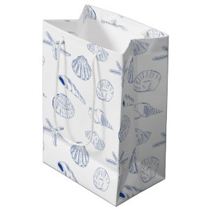 Blauw Wit Hand getrokken Sea Shells Beach Zomer Medium Cadeauzakje