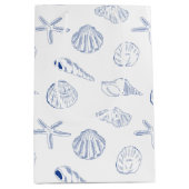 Blauw Wit Hand getrokken Sea Shells Beach Zomer Medium Cadeauzakje (Voorkant)