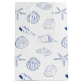Blauw Wit Hand getrokken Sea Shells Beach Zomer Medium Cadeauzakje (Achterkant)