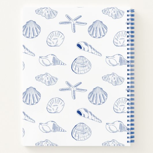 Blauw Wit Hand getrokken Sea Shells Beach Zomer Notitieboek (Achterkant)
