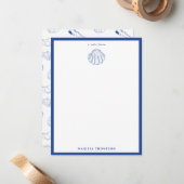 Blauw Wit Hand getrokken Sea Shells Beach Zomer Notitiekaartje (Voorkant / Achterkant in situ)