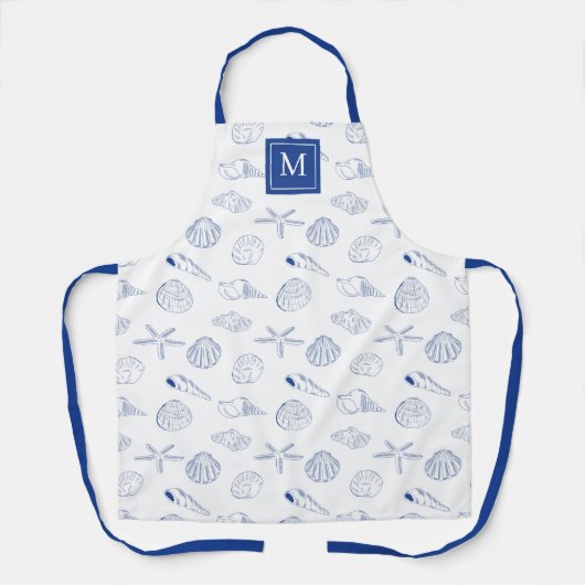 Blauw Wit Hand getrokken Sea Shells Beach Zomer Schort (Voorkant)