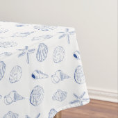 Blauw Wit Hand getrokken Sea Shells Beach Zomer Tafelkleed (Voorbeeld)