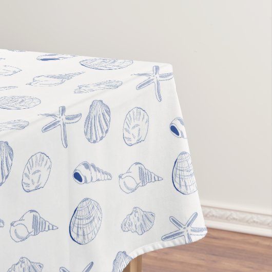 Blauw Wit Hand getrokken Sea Shells Beach Zomer Tafelkleed (Voorbeeld)