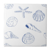 Blauw Wit Hand getrokken Sea Shells Beach Zomer Tegeltje (Voorkant)