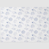 Blauw Wit Hand getrokken Sea Shells Beach Zomer Tissuepapier (Voorkant)