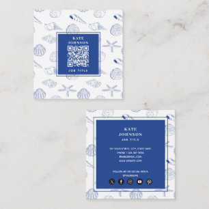 Blauw Wit Hand getrokken Sea Shells Beach Zomer Vierkante Visitekaartje