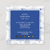 Blauw Wit Hand getrokken Sea Shells Beach Zomer Vierkante Visitekaartje (Achterkant)