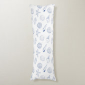 Blauw Wit Hand getrokken Seashells Beach Zomer Lichaamskussen (Voorkant Verticaal)