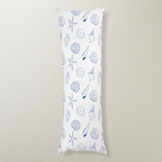 Blauw Wit Hand getrokken Seashells Beach Zomer Lichaamskussen (Voorkant Verticaal)