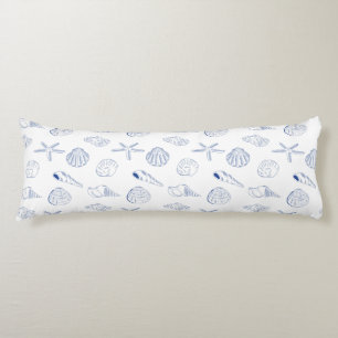 Blauw Wit Hand getrokken Seashells Beach Zomer Lichaamskussen
