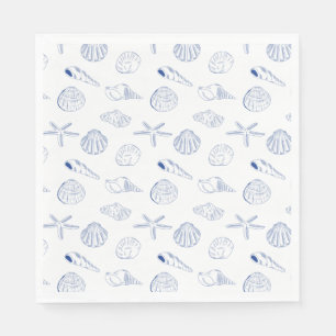 Blauw Wit Hand getrokken Seashells Beach Zomer Servet