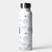 Blauw Wit Hand getrokken Seashells Beach Zomer Waterfles (Links)