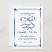 Blauw Wit Hand Getrokken Whimsical Bow Wedding Kaart (Voorkant)