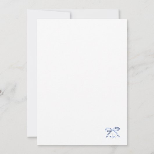 Blauw Wit Hand Getrokken Whimsical Bow Wedding Kaart (Achterkant)