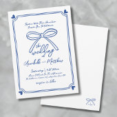 Blauw Wit Hand Getrokken Whimsical Bow Wedding Kaart