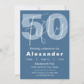 Blauw-wit Happy 50th Birthday Celebration Kaart (Voorkant)