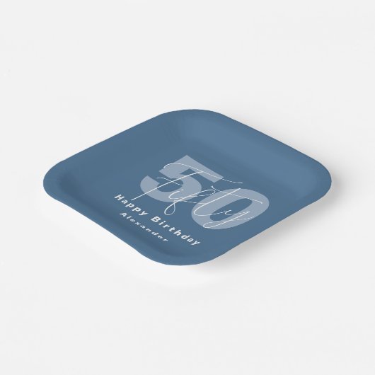 Blauw-wit Happy 50th Birthday Celebration Papieren Bordje (Gebogen)