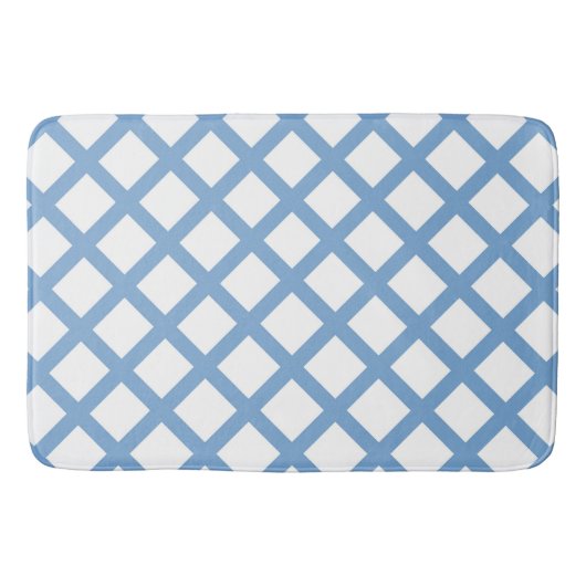 Blauw Wit Harlequin Diamond Stripe Patroon Badmat (Voorkant)