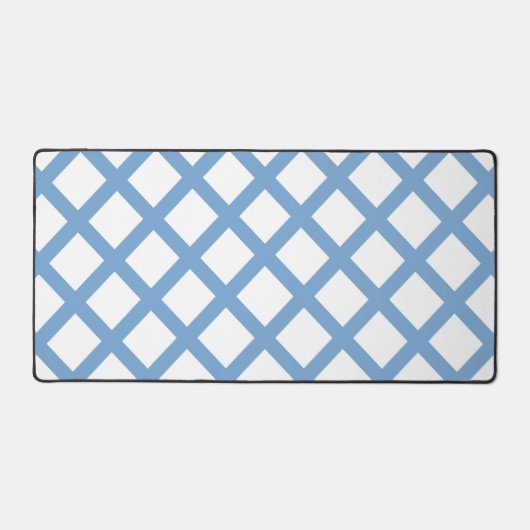 Blauw Wit Harlequin Diamond Stripe Patroon Bureaumat (Voorkant)