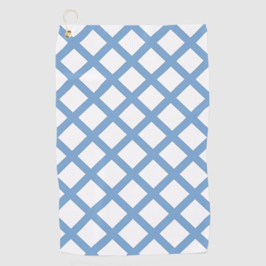 Blauw Wit Harlequin Diamond Stripe Patroon Golfhanddoek (Voorkant)