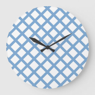 Blauw Wit Harlequin Diamond Stripe Patroon Grote Klok