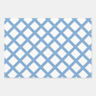 Blauw Wit Harlequin Diamond Stripe Patroon Inpakpapier Vel