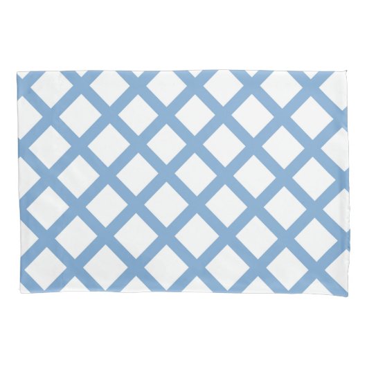 Blauw Wit Harlequin Diamond Stripe Patroon Kussensloop (Voorkant-Links)