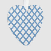 Blauw Wit Harlequin Diamond Stripe Patroon Ornament (voorkant)