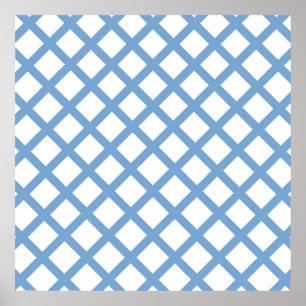 Blauw Wit Harlequin Diamond Stripe Patroon Poster