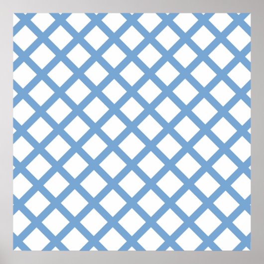 Blauw Wit Harlequin Diamond Stripe Patroon Poster (Voorkant)