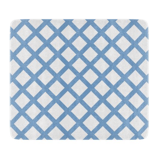 Blauw Wit Harlequin Diamond Stripe Patroon Snijplank (Voorkant)