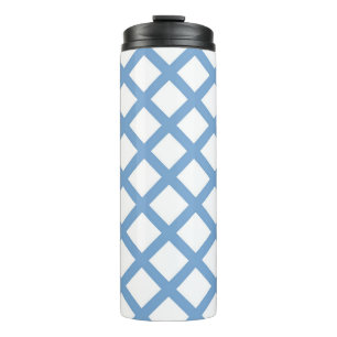 Blauw Wit Harlequin Diamond Stripe Patroon Thermosbeker