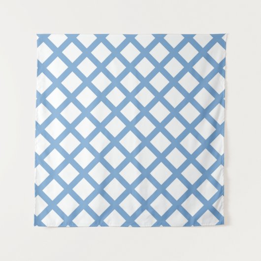 Blauw Wit Harlequin Diamond Stripe Patroon Wandkleed (Voorkant)