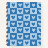 Blauw-wit hart Checkerboard Notitieboek (Voorkant)