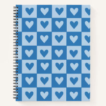 Blauw-wit hart Checkerboard Notitieboek