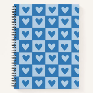 Blauw-wit hart Checkerboard Notitieboek