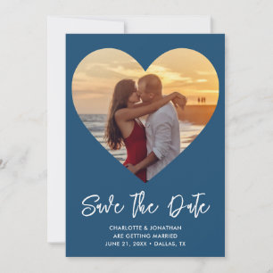 Blauw & Wit Hart Knipsel Huwelijksfoto Save The Date