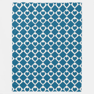 Blauw Wit Hart Schachbrett Patroon Fleece Deken
