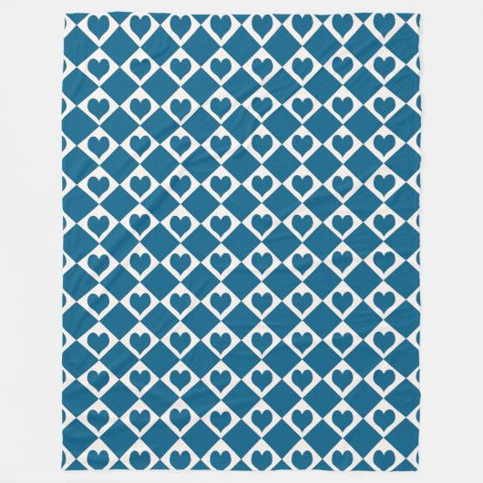 Blauw Wit Hart Schachbrett Patroon Fleece Deken (Voorkant)