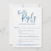 Blauw wit hart trouw antwoord RSVP Kaart (Achterkant)