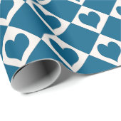 Blauw-wit hartcontrolepatroon cadeaupapier (Rol Hoek)