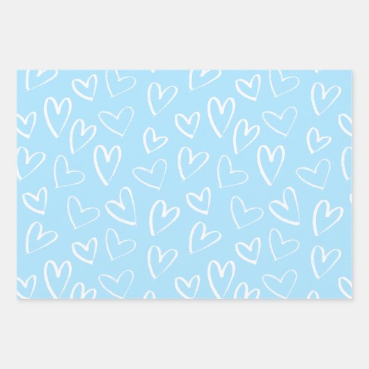 Blauw-wit hartpatroon inpakpapier vel (Voorkant 3)