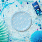 Blauw-wit hartpatroon papieren bordje (Feest)