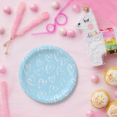 Blauw-wit hartpatroon papieren bordje (Feest)