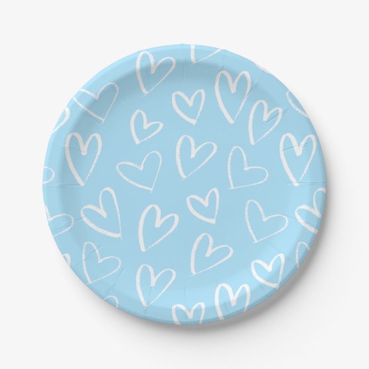 Blauw-wit hartpatroon papieren bordje (Voorkant)