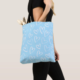 Blauw-wit hartpatroon tote bag