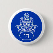 Blauw-wit Hebreeuws Chai Hamsa Ronde Button 5,7 Cm (Voorkant)